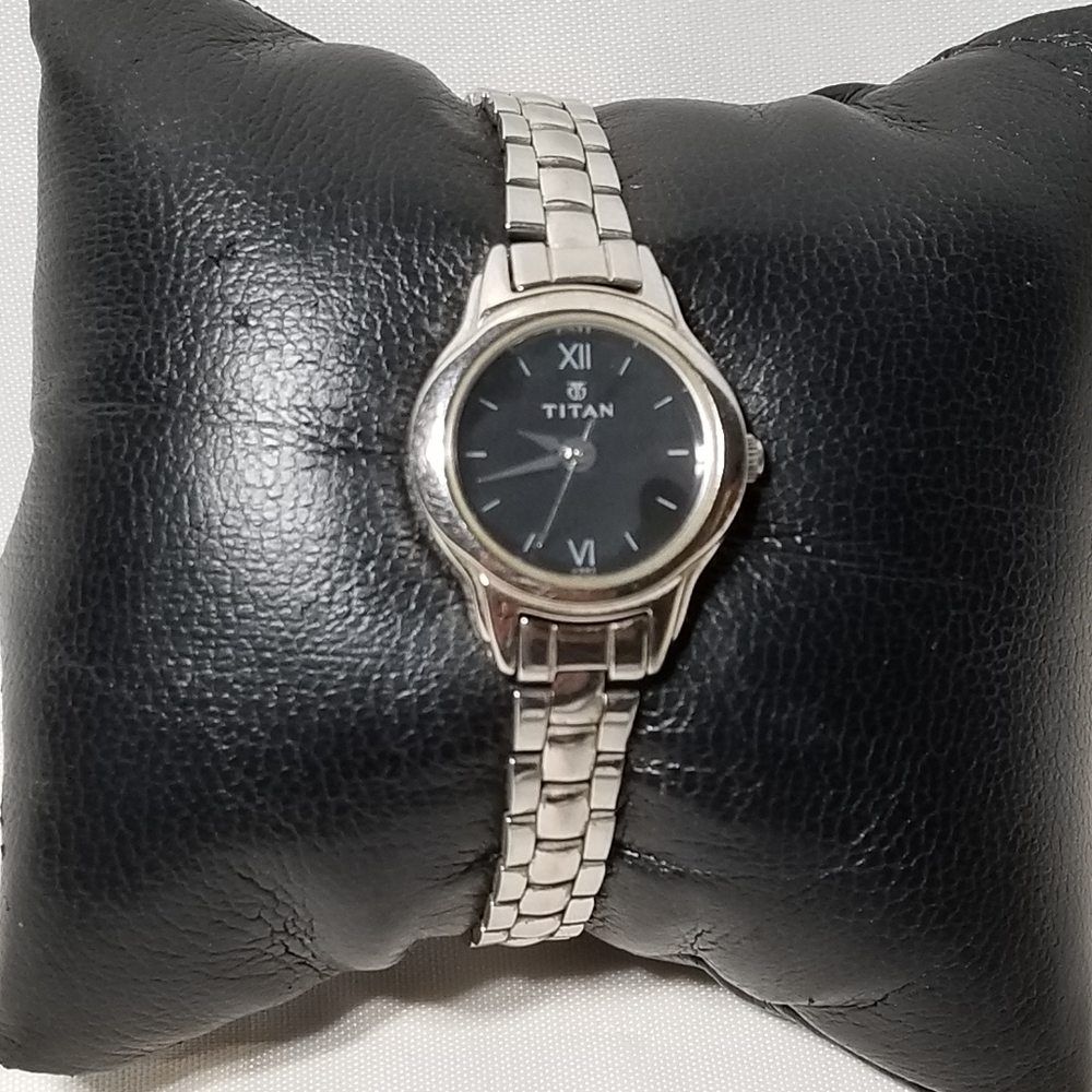 Titan Women's Watch with Silver Band and Black Dial